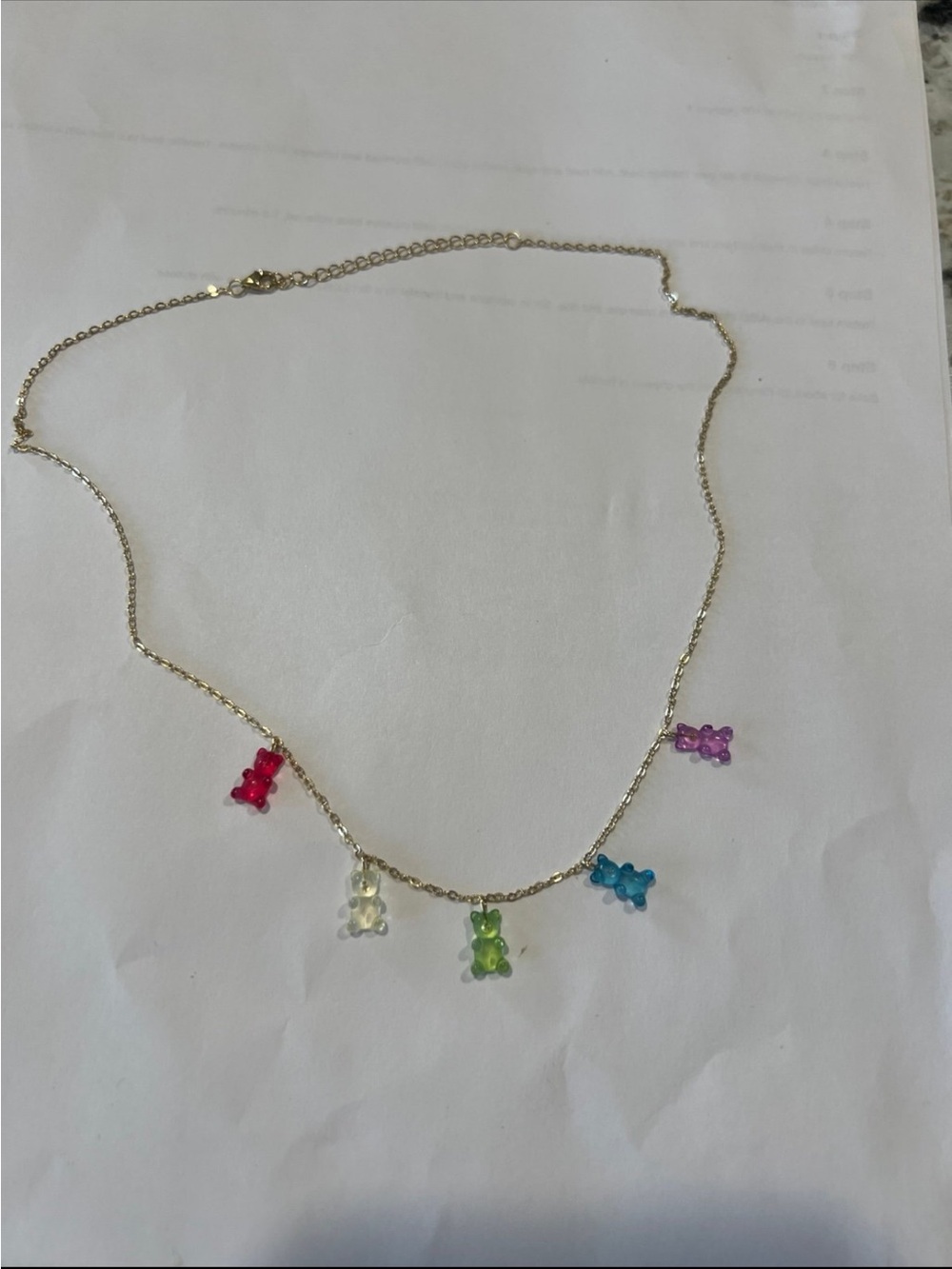 Gold-Tone Necklace with Multicolor Gummy Bear Charms